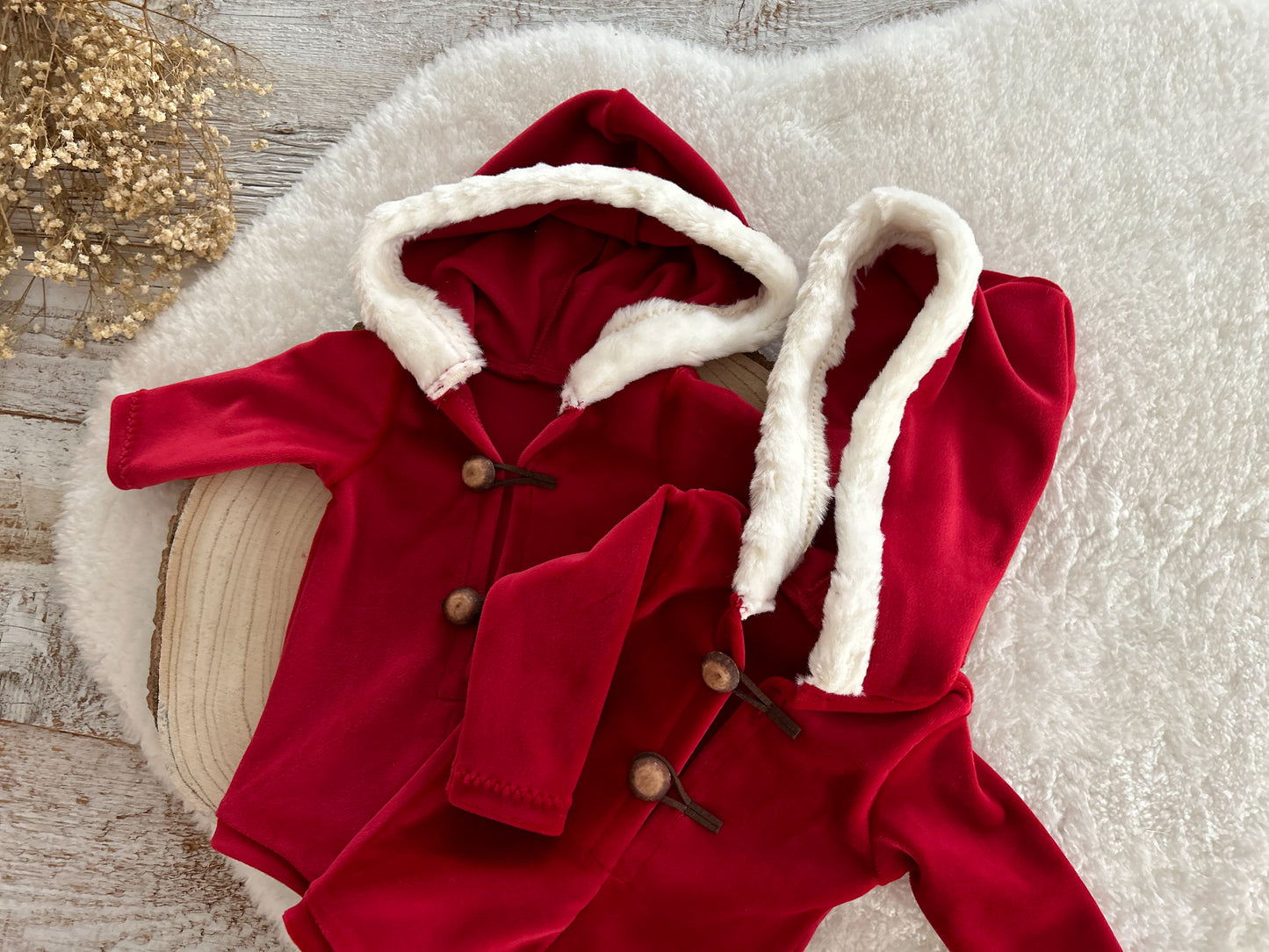 Christmas newborn hooded romper, Red Santa newborn outfit, Newborn photo prop boy