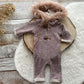 Newborn Photography Outfit Baby Boy Romper With Fur Hood Newborn Photo Prop Romper