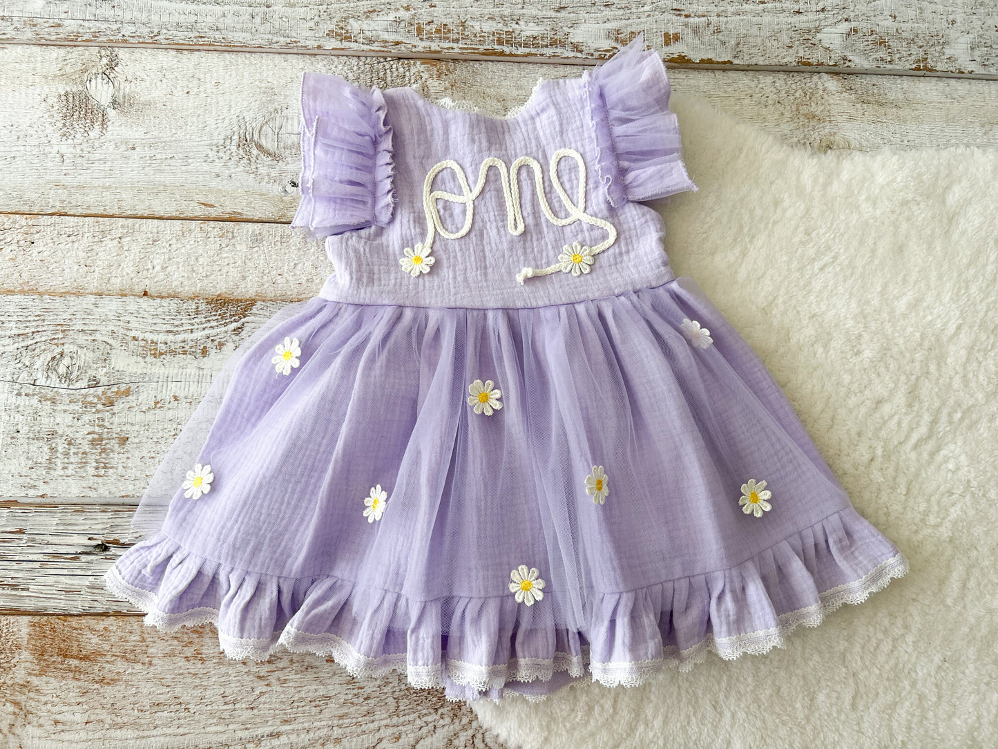 Lavender tulle dress for baby’s one year birthday party or cake smash photo shoot