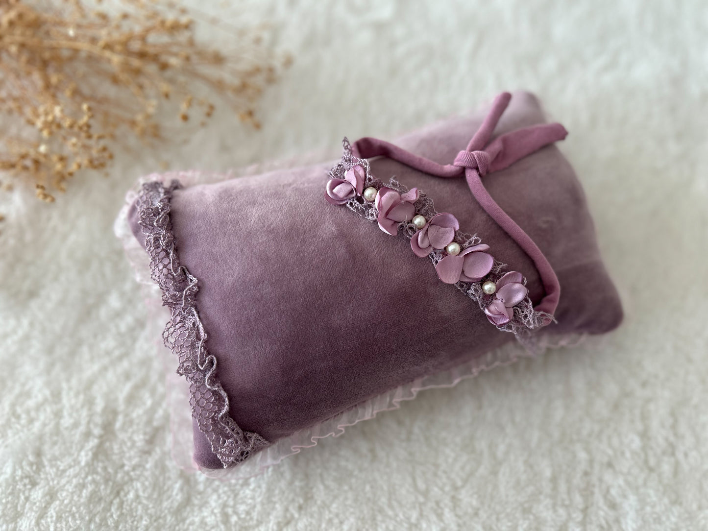 Velvet Long Sleeve Newborn Romper – Photography Outfit with Pillow & Headband Option