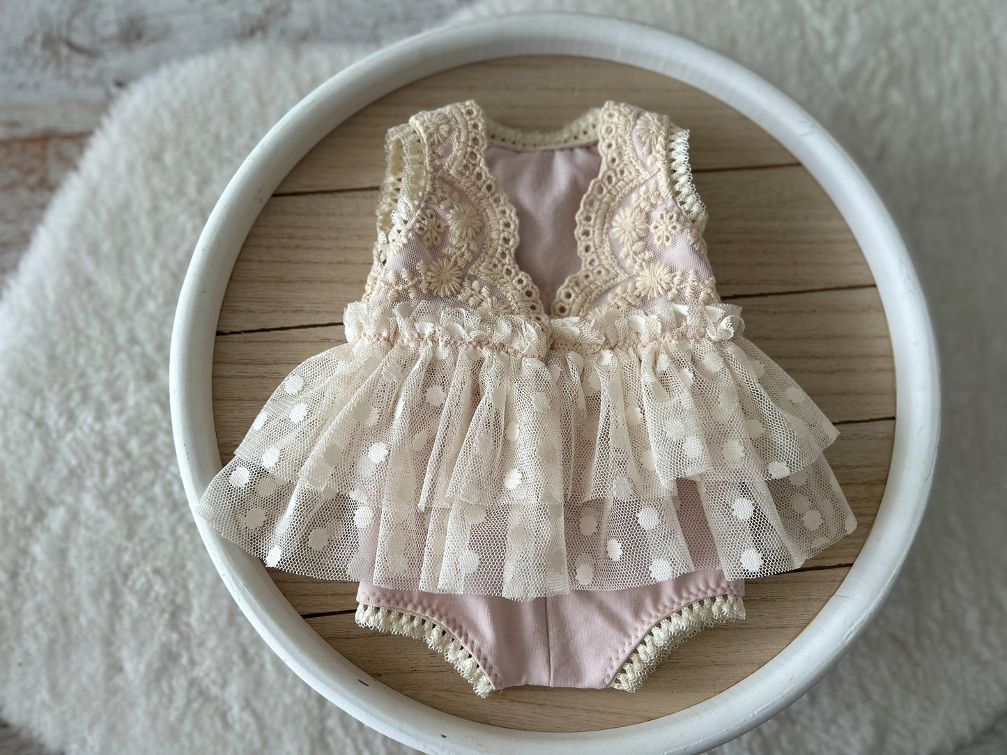 Newborn romper for baby girl first photo shoot, soft blush pink bohemian style outfit newborn gift