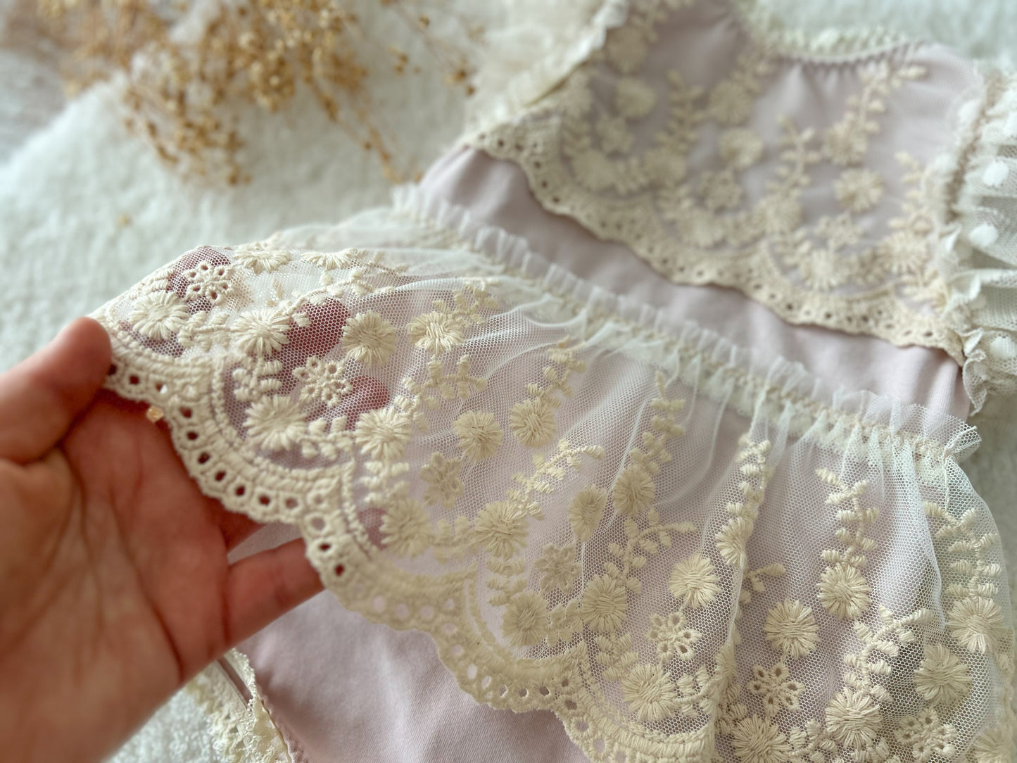 Floral embroidered romper for first birthday photo shoots, baby gift