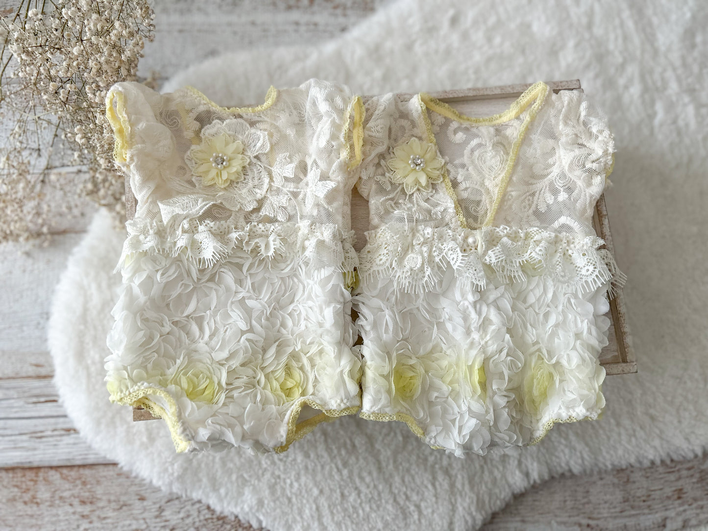 newborn textured romper for first photo shoot in light yellow color.