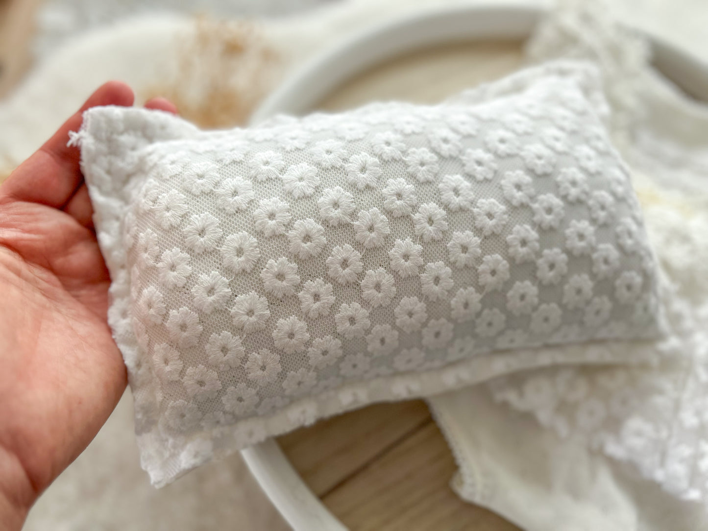Newborn posing pillow, textured lace floral texture baby pillow photography prop