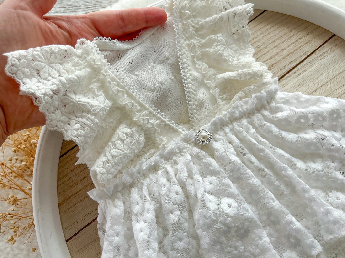 Newborn White Lace Romper and Matching Posing Pillow – Newborn Photography Prop