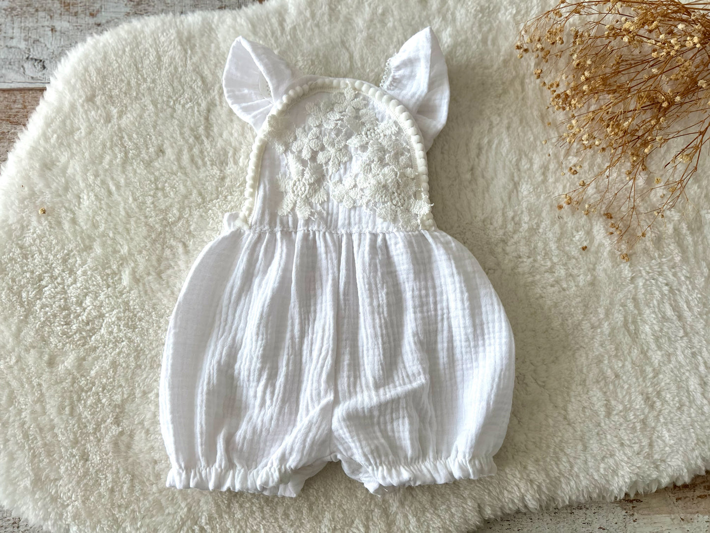 Muslin SITTER romper white boho baby girl photo outfit with floral lace