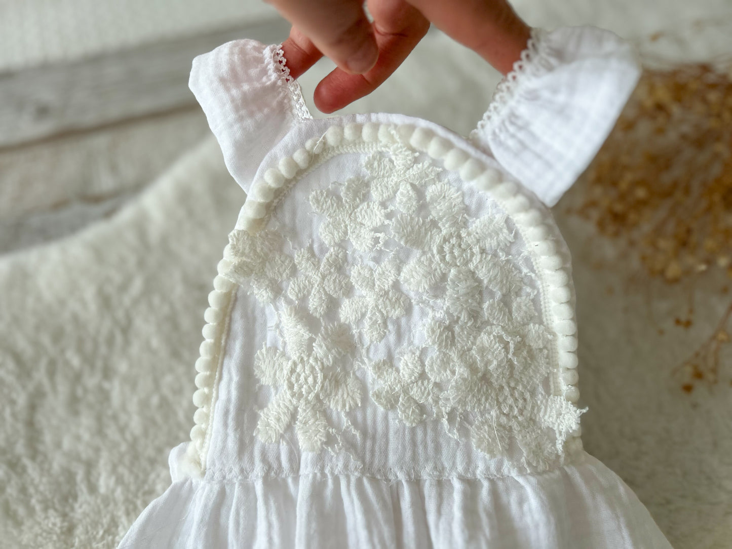 Sitter girl photo romper with lace floral applique on top