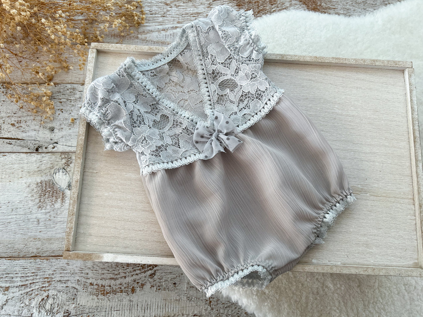 Lace Newborn Romper for Photo Shoots Floral Blue Gray – Choose Your Style