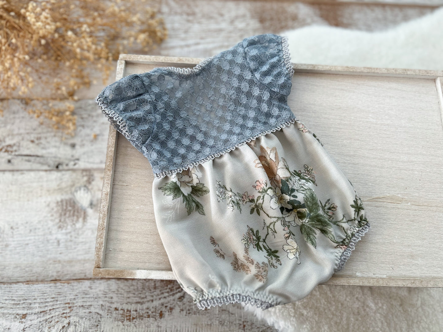 Lace Newborn Romper for Photo Shoots Floral Blue Gray – Choose Your Style
