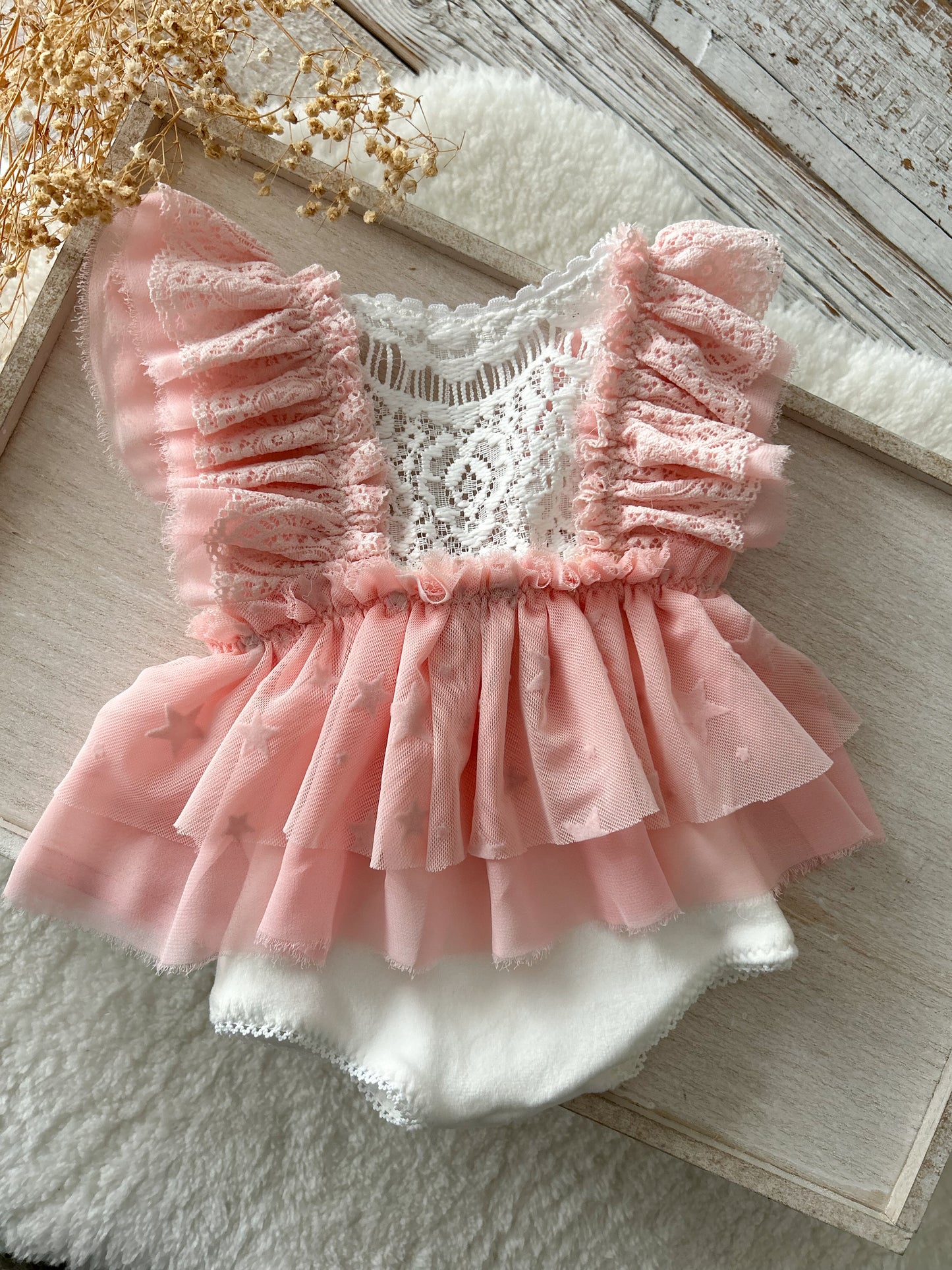 Candy Pink Newborn Romper for Photoshoot - Ruffled Newborn Photo Outfit