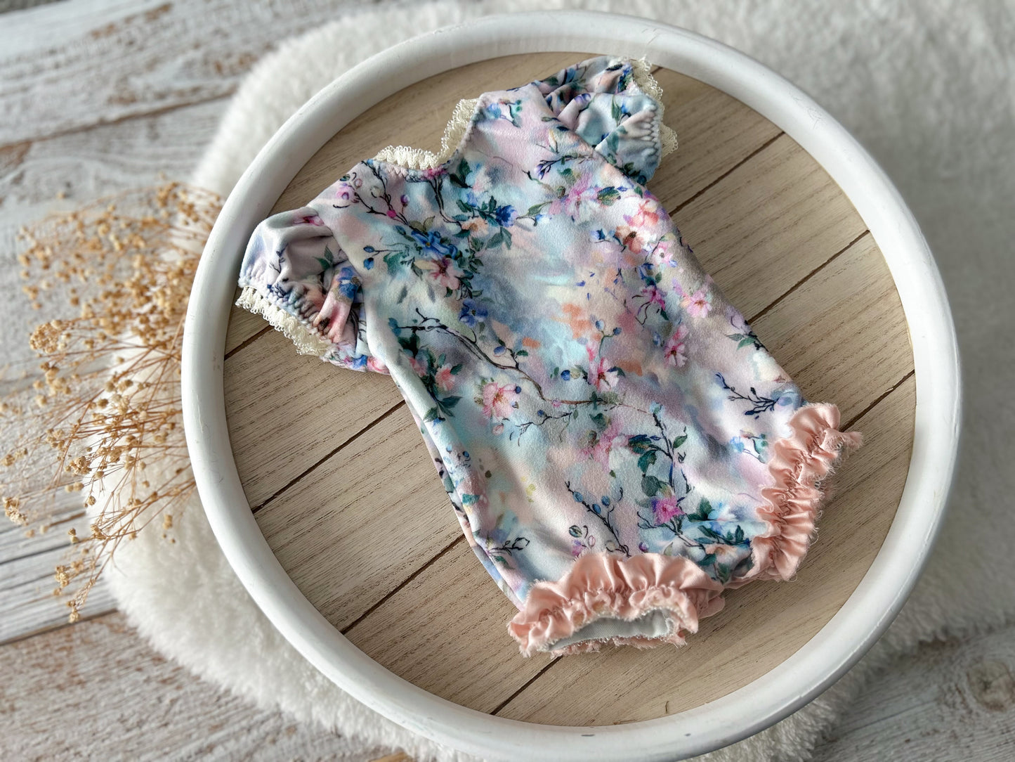 Floral Newborn Girl Romper – Ruffled Baby Photo Outfit with Bow | Choose Your Favorite Design at Checkout