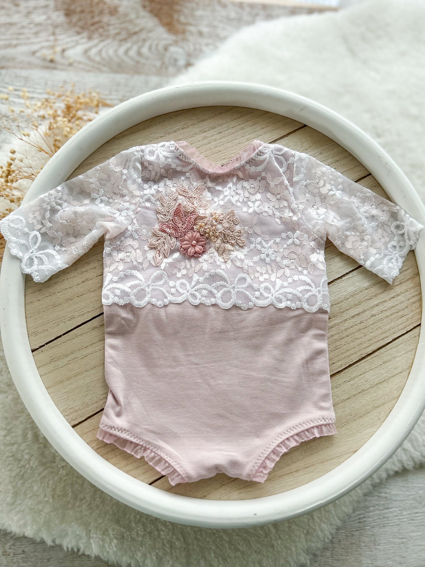 Newborn girl romper, light pink lace, newborn photography outfit
