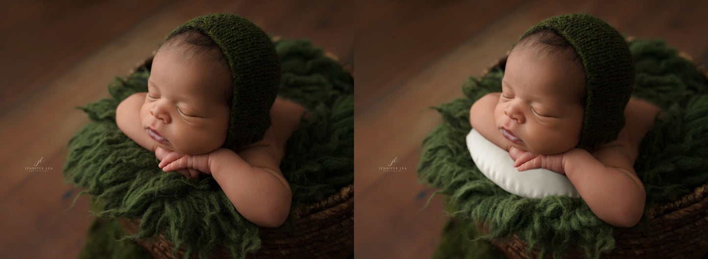 Close-up of the newborn posing pillows showing their soft texture and flexible