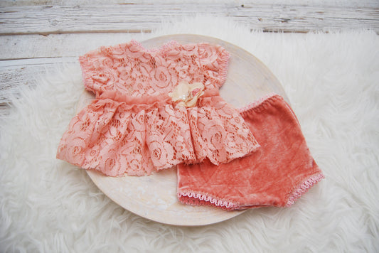 Sitter lace set baby girl photo prop: top & panties, sitter photography outfit