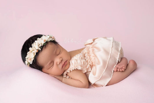 Newborn prop girl, Baby girl photo outfit pink, Newborn romper with ruffles, Lace romper for photography shoots
