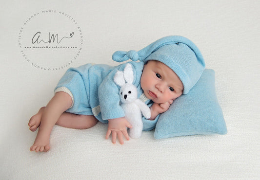 Newborn photo outfit boy, Baby boy set, Shirt and pants set, Blue newborn outfit, Baby beanie, Posing pillow