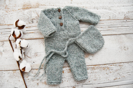 Knit Newborn Romper and Bonnet, Photo Prop Outfit Newborn, Newborn Photography Props, Knitted Romper Baby, Knitted Bonnet