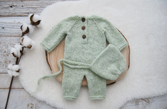 Knit Baby Romper, Knit Bonnet Newborn, Photography Set Newborn, Newborn Knitted Overall, Newborn Photo Props