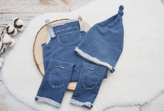 Sitter Outfit Baby Boy, Photography Prop Outfit, Baby Boy Set: Romper and Hat, Sitter Romper for Photo Shoots, Blue Baby Romper
