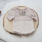 Newborn boy photo props, Romper and sleepy hat for photo shoots, Neutral baby boy photo outfit, Beige baby romper photography prop