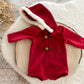 Christmas newborn hooded romper, Red Santa newborn outfit, Newborn photo prop boy