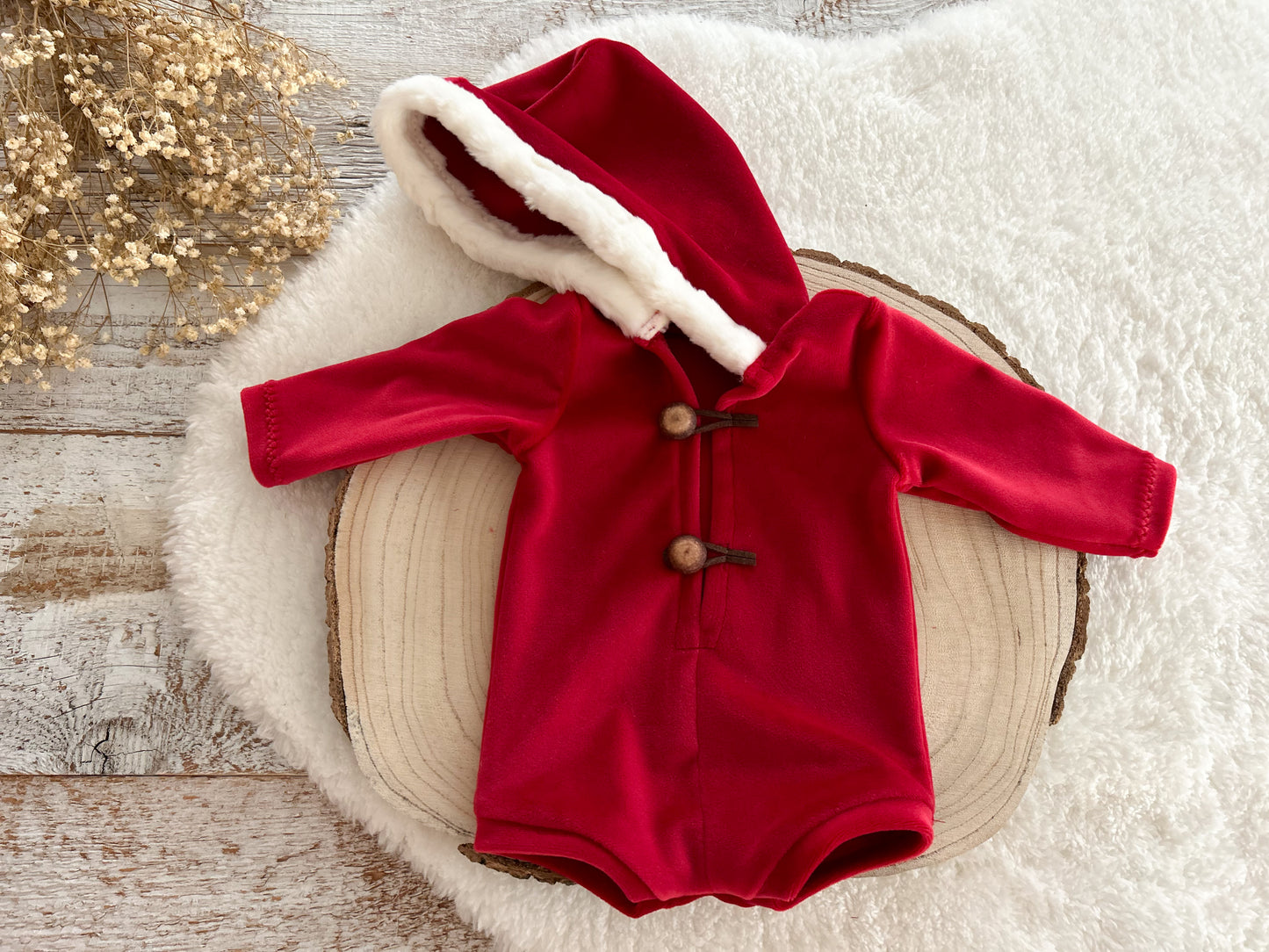 Christmas newborn hooded romper, Red Santa newborn outfit, Newborn photo prop boy