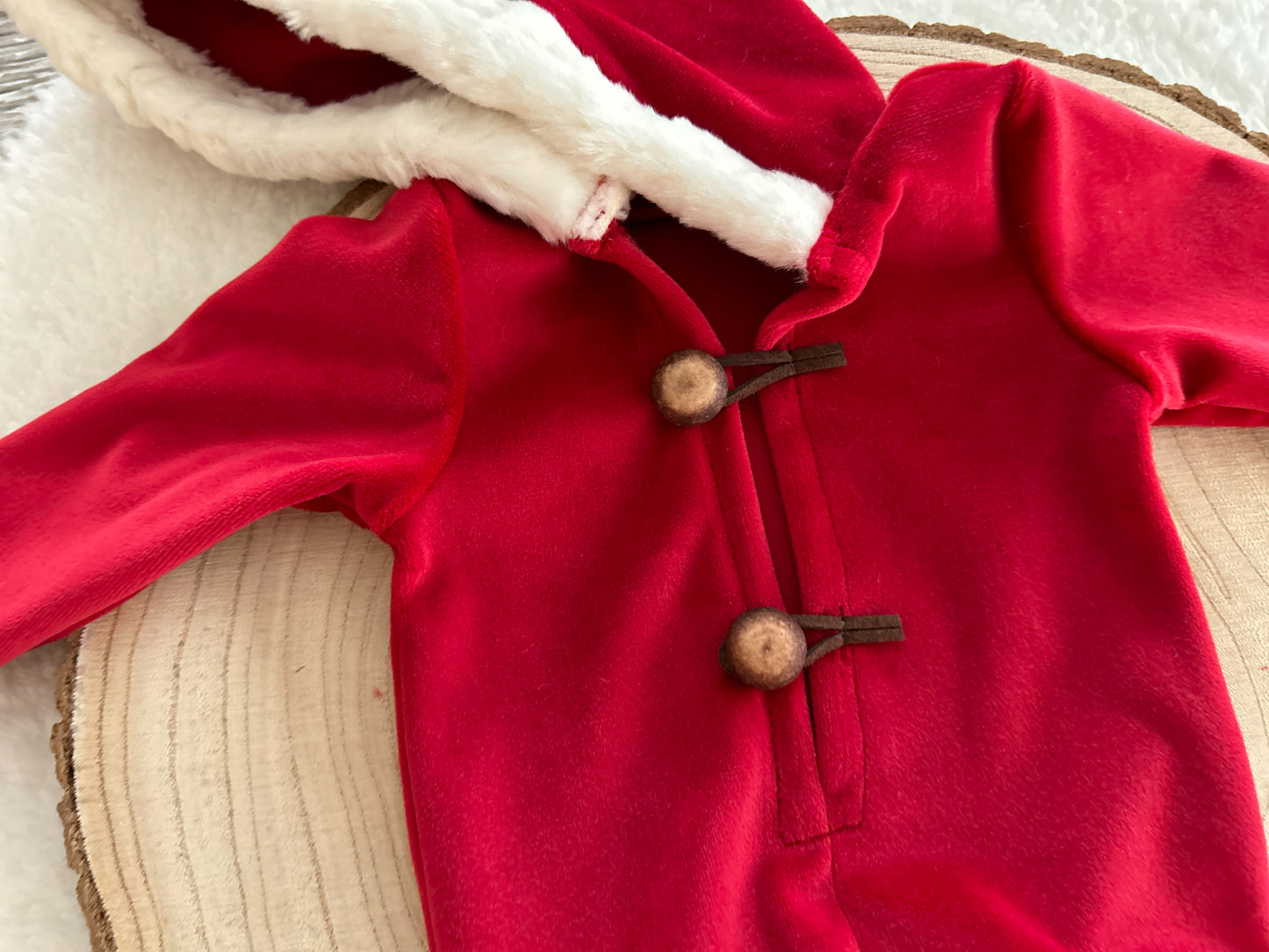 Christmas newborn hooded romper, Red Santa newborn outfit, Newborn photo prop boy