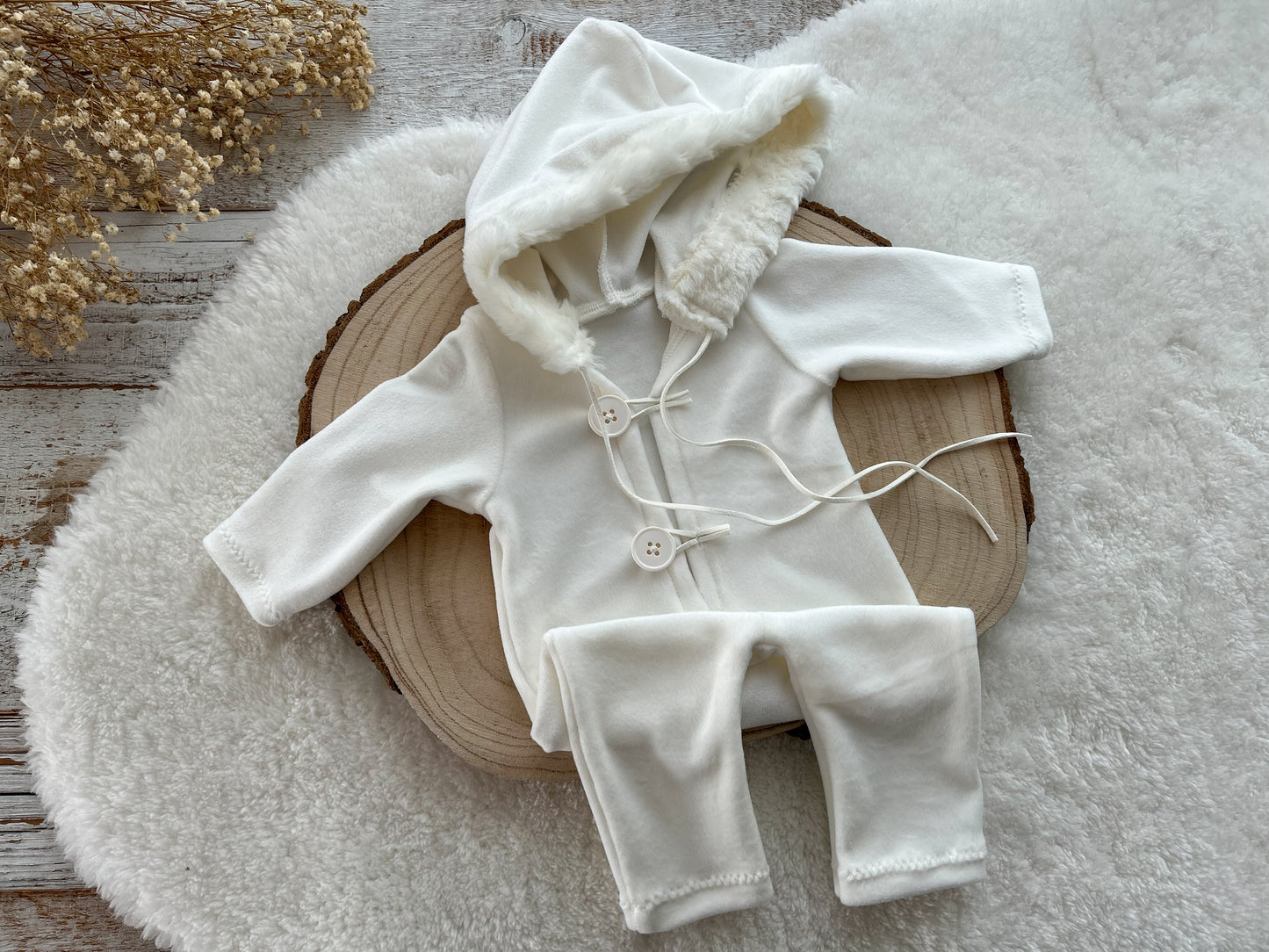 Newborn Photo Prop Outfit Baby Boy Romper Newborn Romper White Hooded Outfit Photography Prop