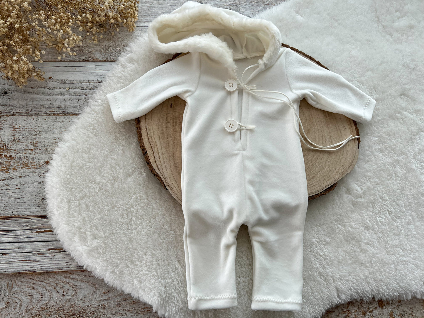 Newborn Photo Prop Outfit Baby Boy Romper Newborn Romper White Hooded Outfit Photography Prop