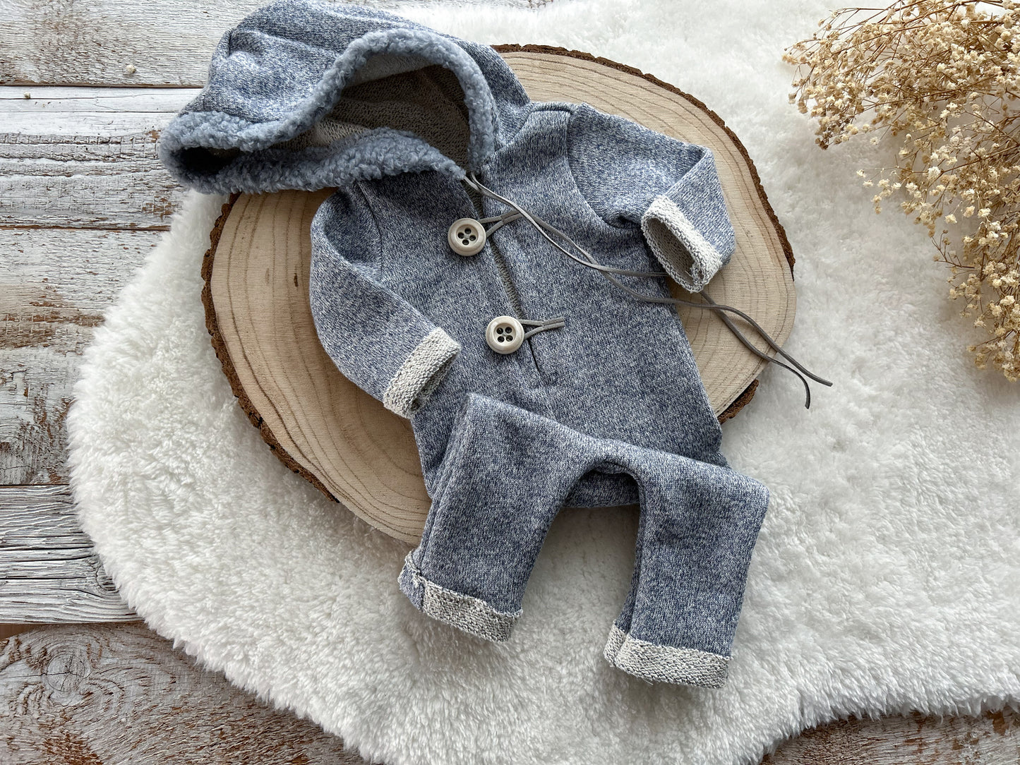 Baby Boy Photo Outfit Newborn Romper Blue Hooded Overall Baby Boy Photo Props