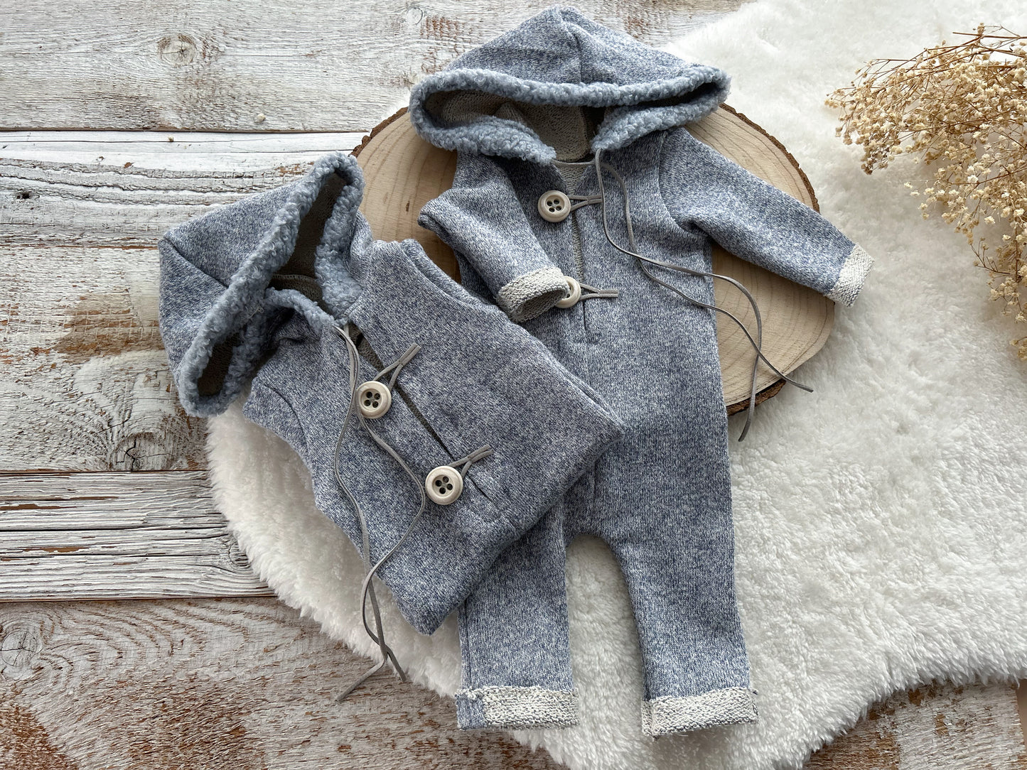 Baby Boy Photo Outfit Newborn Romper Blue Hooded Overall Baby Boy Photo Props