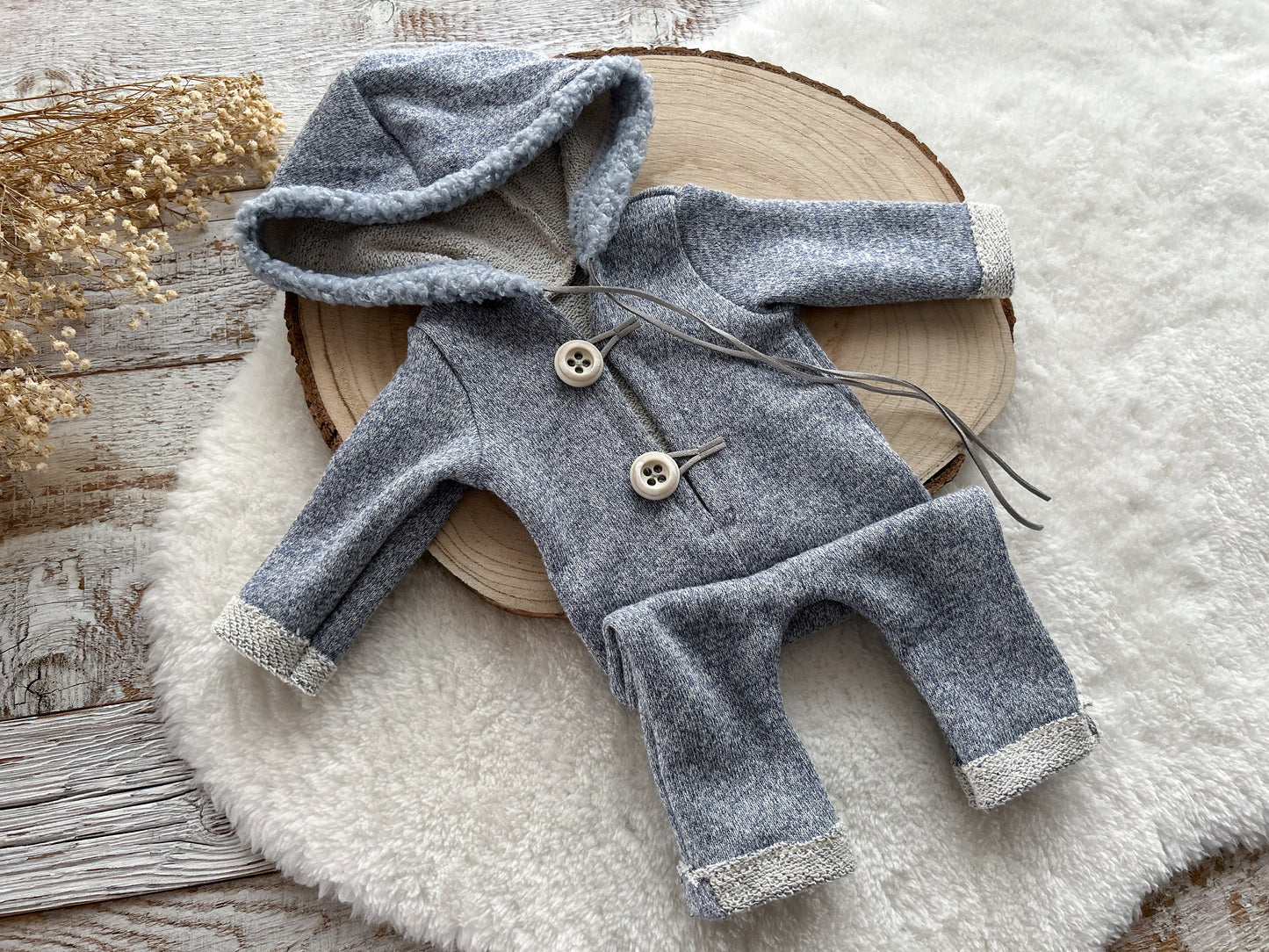 Baby Boy Photo Outfit Newborn Romper Blue Hooded Overall Baby Boy Photo Props