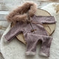 Newborn Photography Outfit Baby Boy Romper With Fur Hood Newborn Photo Prop Romper