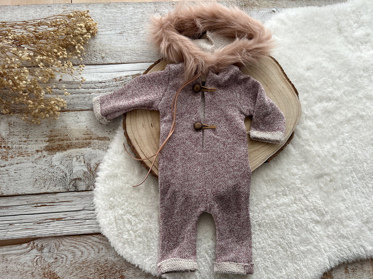 Newborn Photography Outfit Baby Boy Romper With Fur Hood Newborn Photo Prop Romper