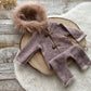 Newborn Photography Outfit Baby Boy Romper With Fur Hood Newborn Photo Prop Romper