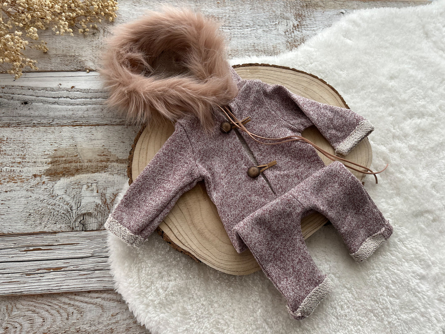 Newborn Photography Outfit Baby Boy Romper With Fur Hood Newborn Photo Prop Romper