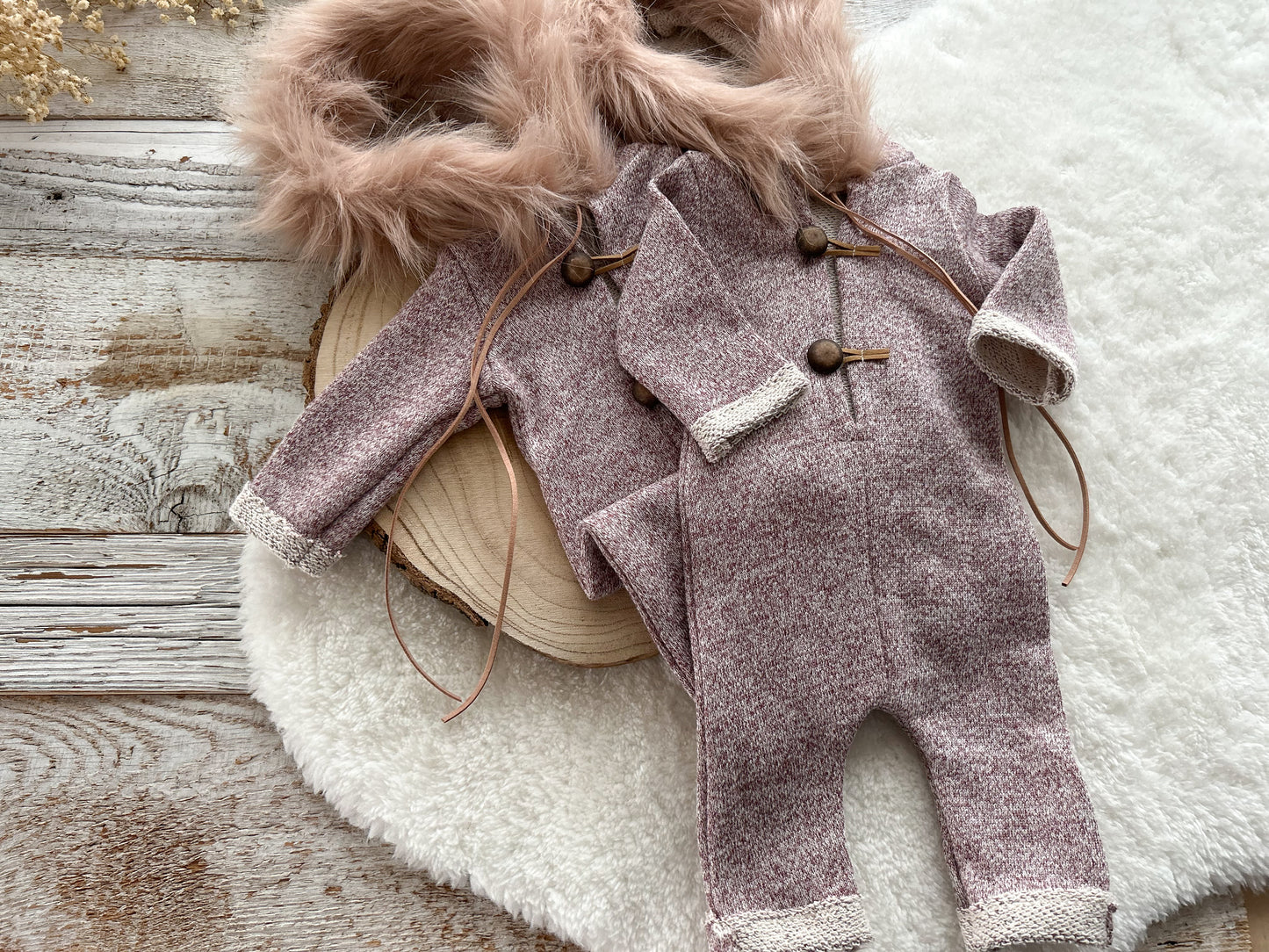 Newborn Photography Outfit Baby Boy Romper With Fur Hood Newborn Photo Prop Romper