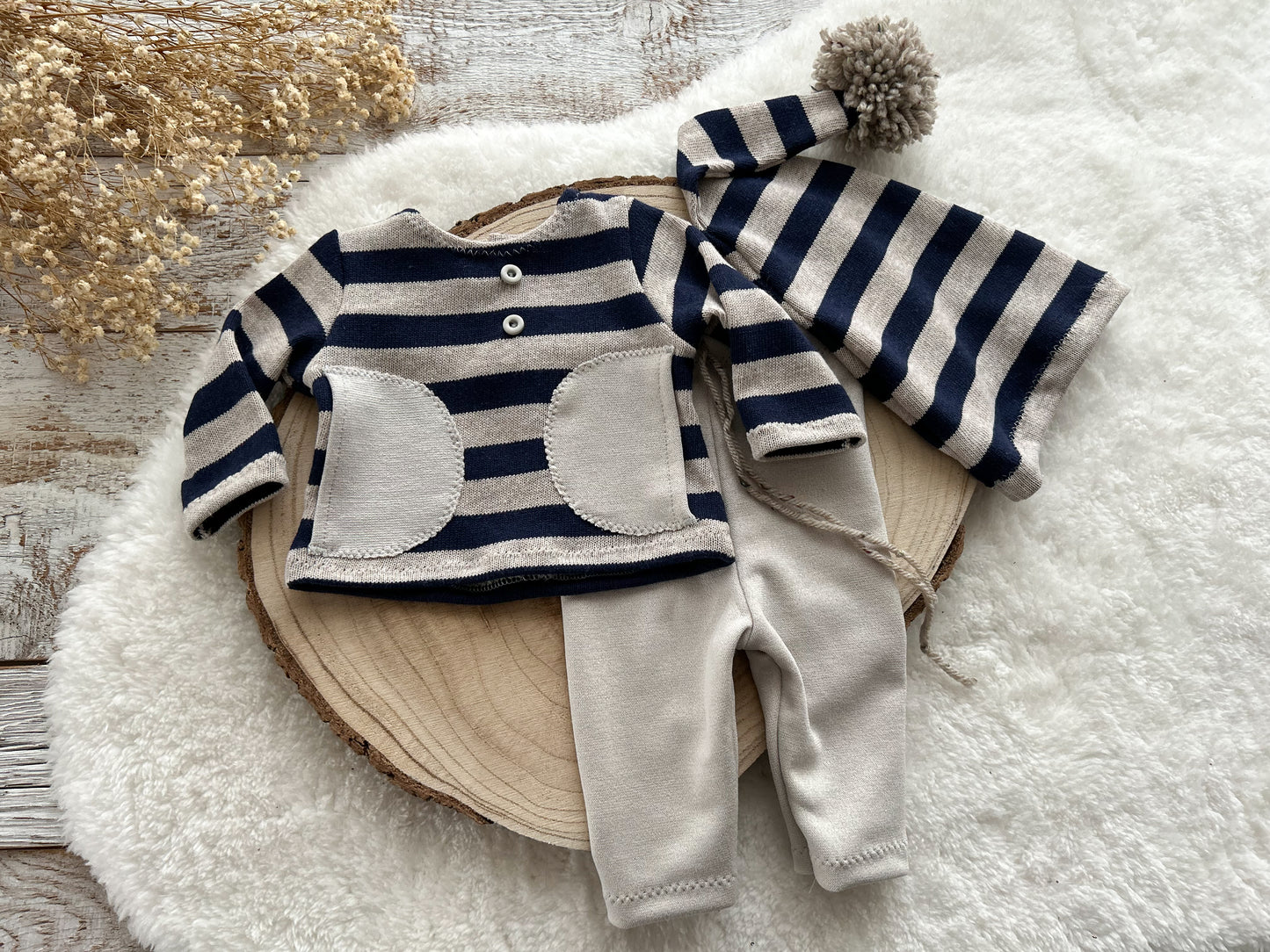 Newborn Boy Photo Outfit Newborn Boy Photography Props Pant And Pompom Hat Baby Boy Photo Props