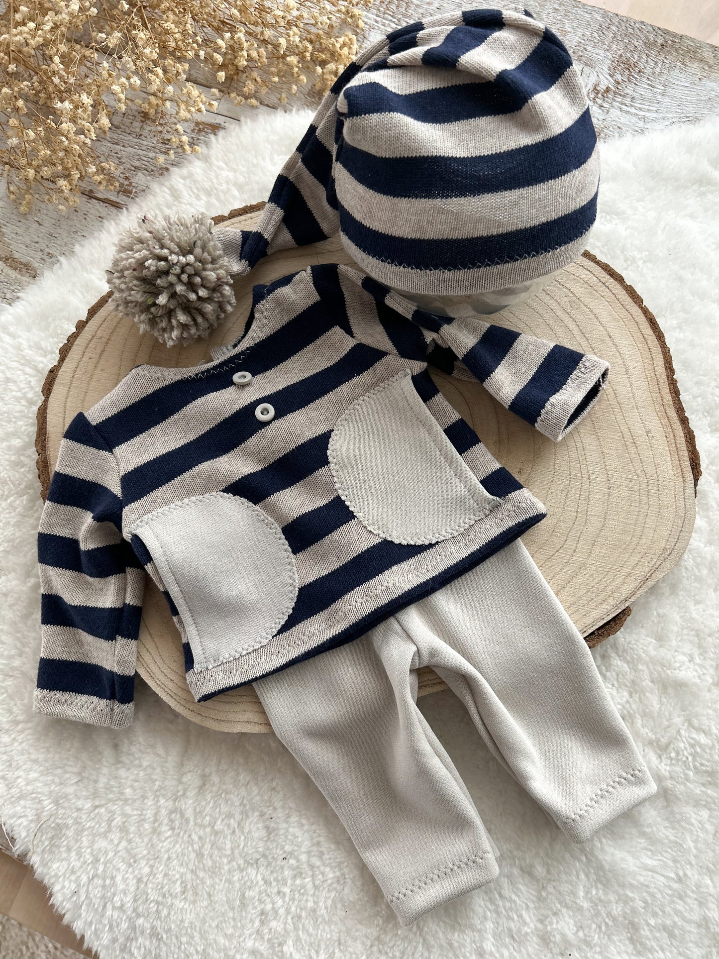 Newborn Boy Photo Outfit Newborn Boy Photography Props Pant And Pompom Hat Baby Boy Photo Props