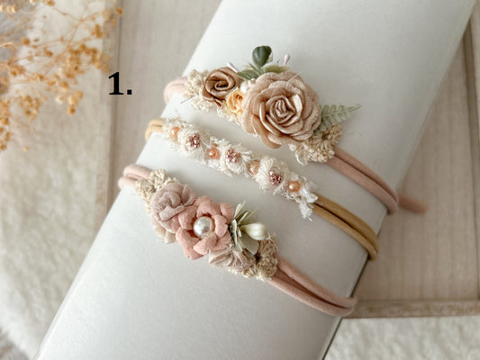 Headband set for baby girl in blush pink neutral colors