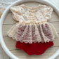 Newborn romper cream and red lace for baby girl photo sessions