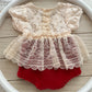 Newborn girl romper in red lace for photography
