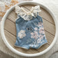 Blue Floral Romper and Pillow for Newborn Photography - Baby girl Photo Outfit