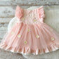 One year old baby girl birthday dress with embroidered front and pastel color pink