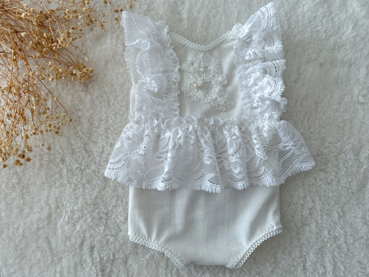 White Lace Newborn Romper – Baby Girl Photo Outfit