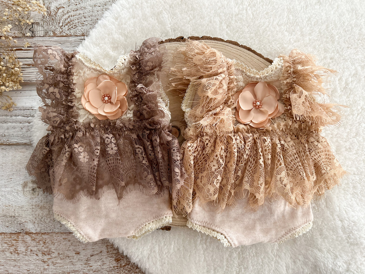 Lace newborn romper, Beige floral newborn dress, Newborn photo prop, Baby girl outfit, Newborn gift romper, Photography prop