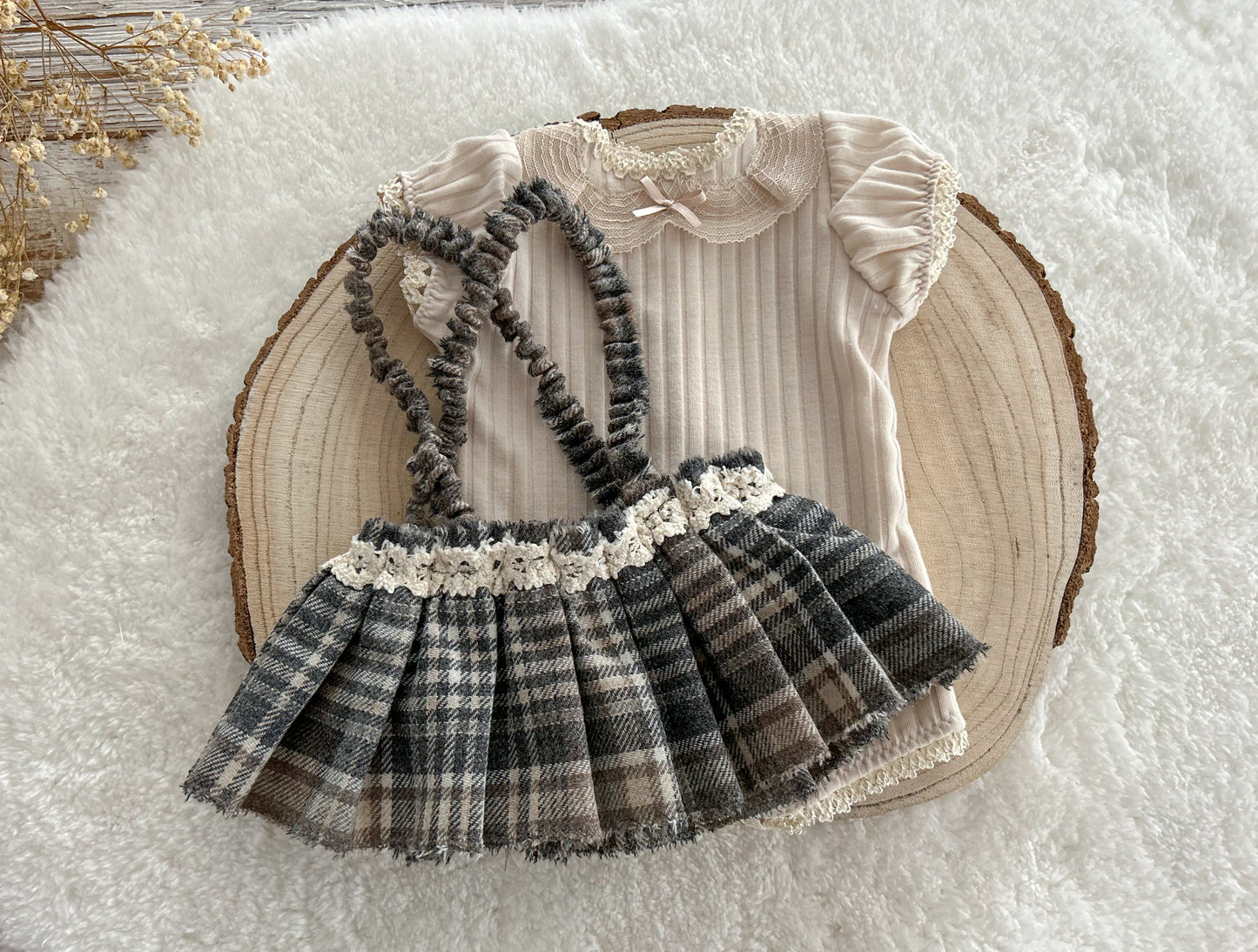 Newborn photo prop set, Back to school newborn outfit, Baby girl romper and skirt, Newborn skirt