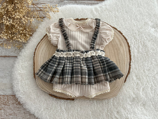 Newborn photo prop set, Back to school newborn outfit, Baby girl romper and skirt, Newborn skirt