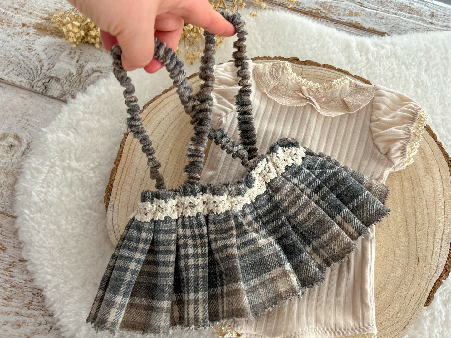 Newborn photo prop set, Back to school newborn outfit, Baby girl romper and skirt, Newborn skirt