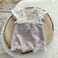 Neutral lace newborn romper, Newborn photo prop, Baby girl outfit for photography, Gray newborn outfit